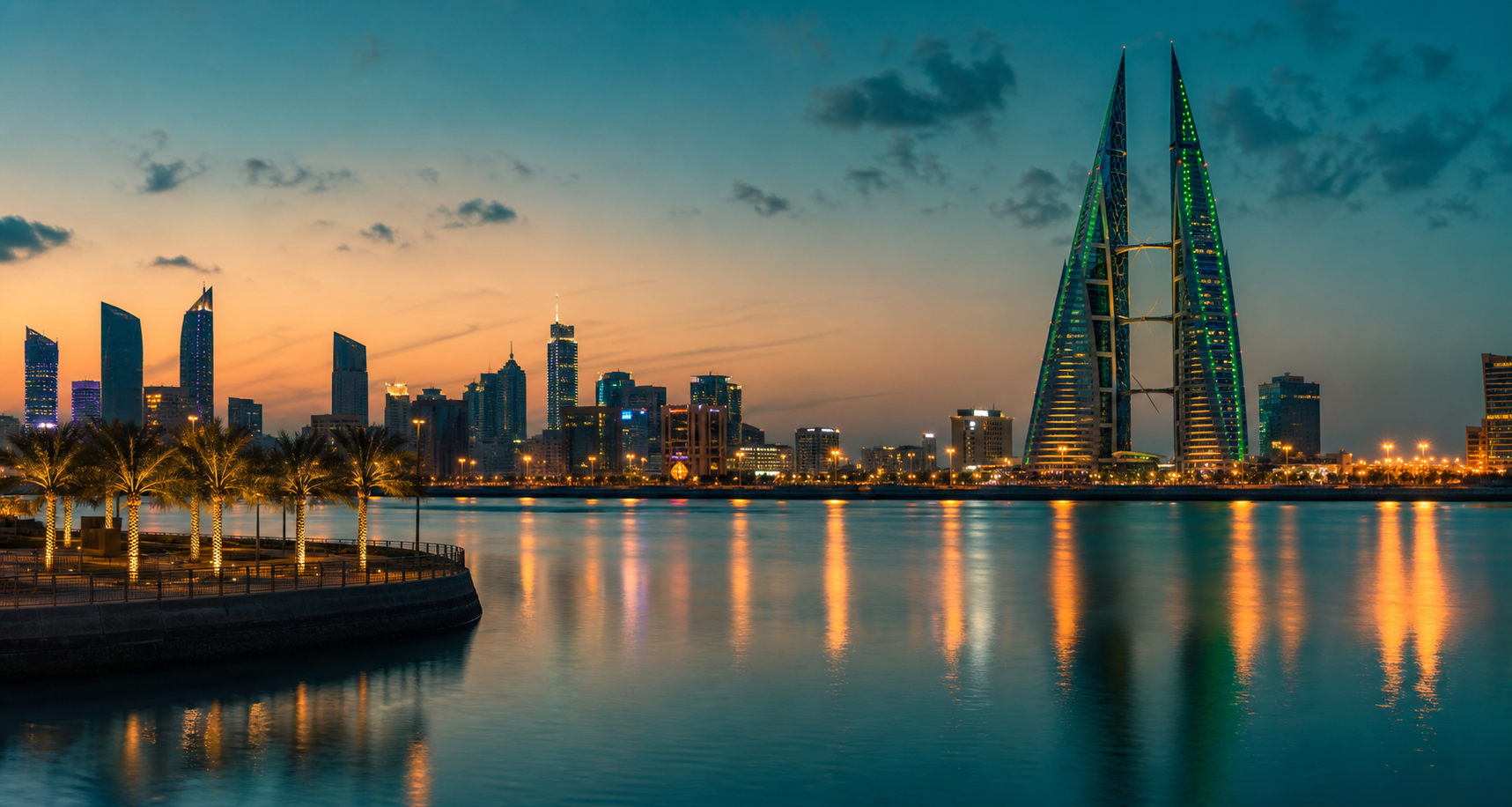 Bahrain skyline waterfront at dusk