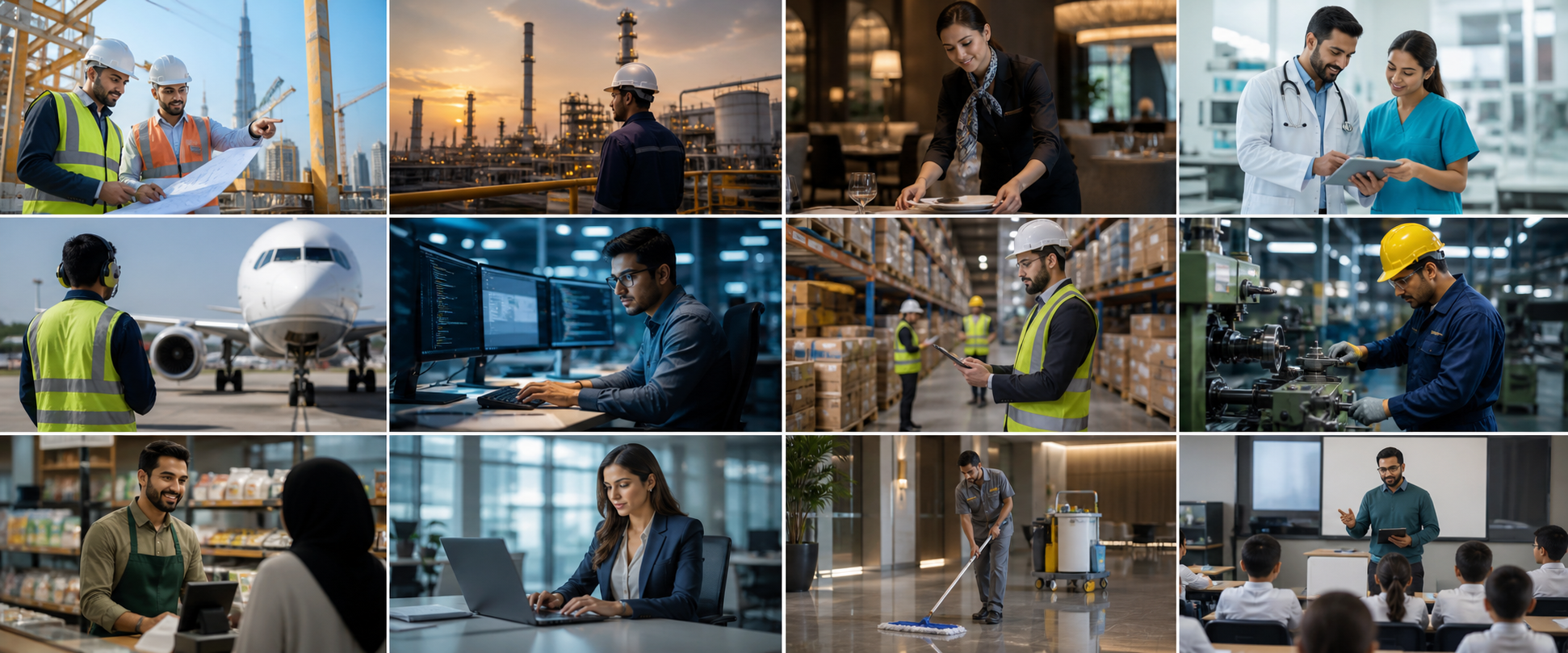 Professionals across construction, energy, hospitality, healthcare, aviation, IT, logistics, manufacturing, retail, facility management, and education